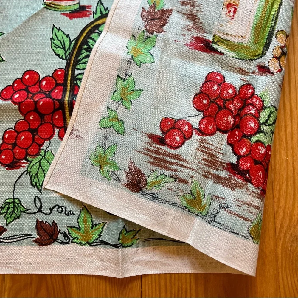 Vintage Tea Towel Novelty French Country Wine Cotton Linen Kitchen Vineyard